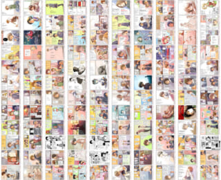多数のカラー漫画のページが並ぶまとめ