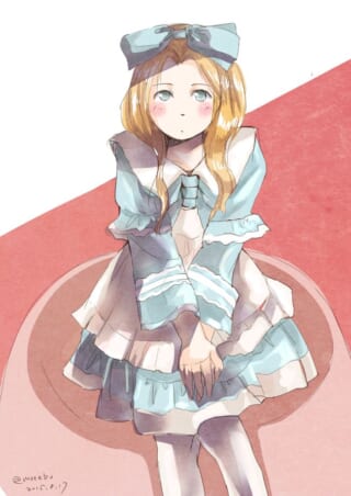青いフリル衣装を纏う金髪少女のイラスト