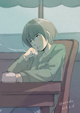 タバコをくわえて物思いにふけるオズ先輩