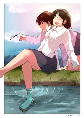 川辺でくつろぐオータニとマキタ