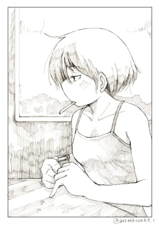 タバコをくわえてライターを持つオズ先輩