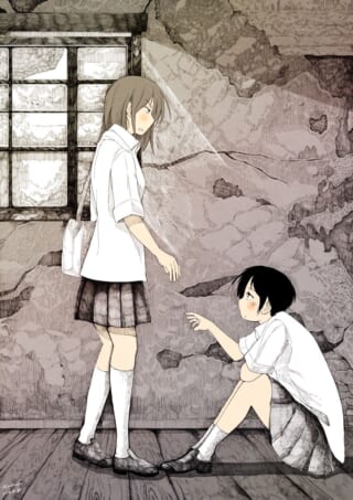 廃墟で手を差し伸べ合うオータニとマキタ