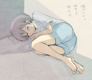 部屋の隅で丸まって涙を流すマキタ