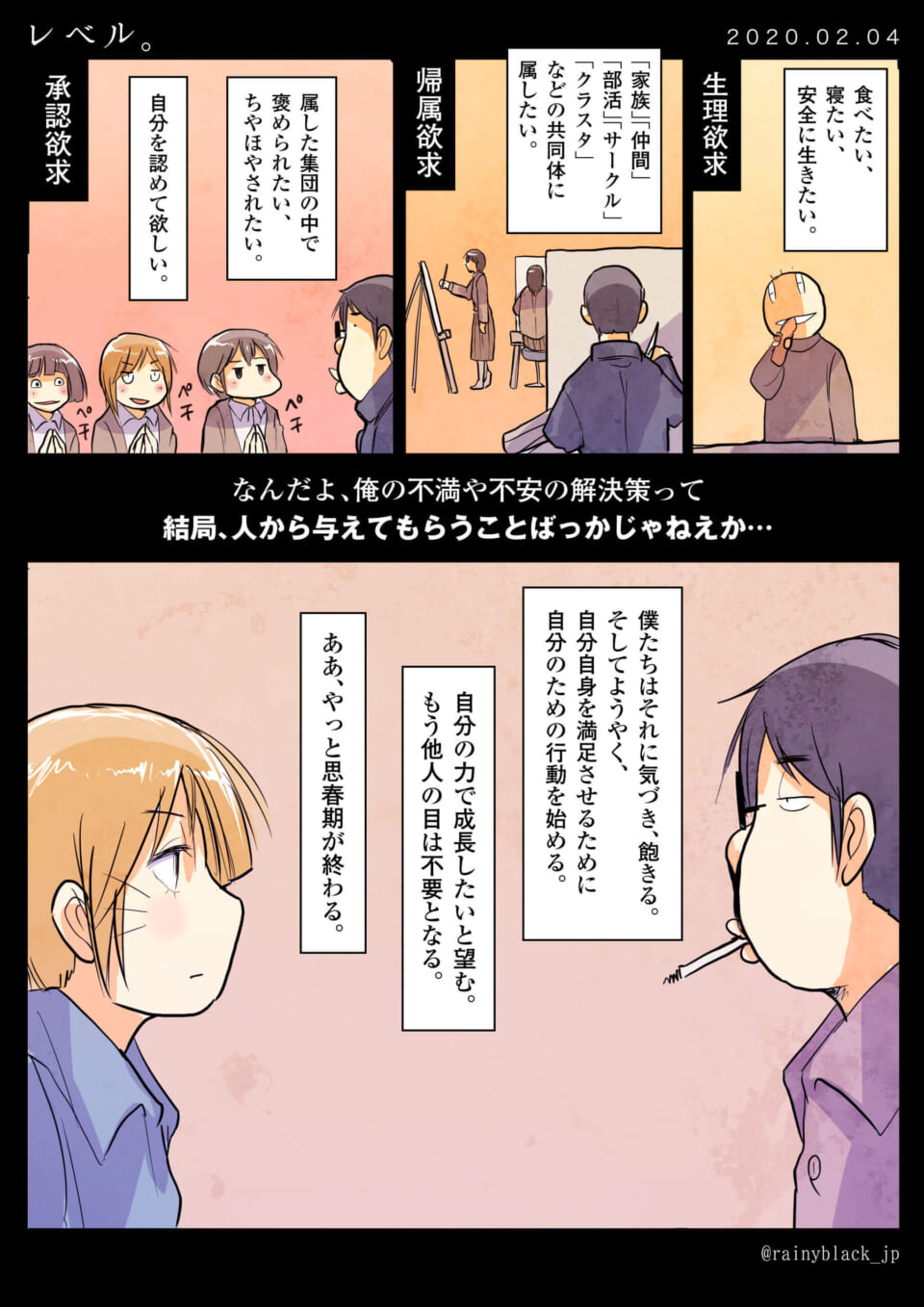 マズローの欲求段階説と成長を描いた漫画