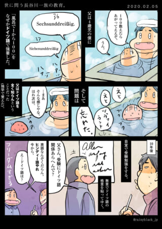 風呂でドイツ語を学ぶ少年と父の教育風景